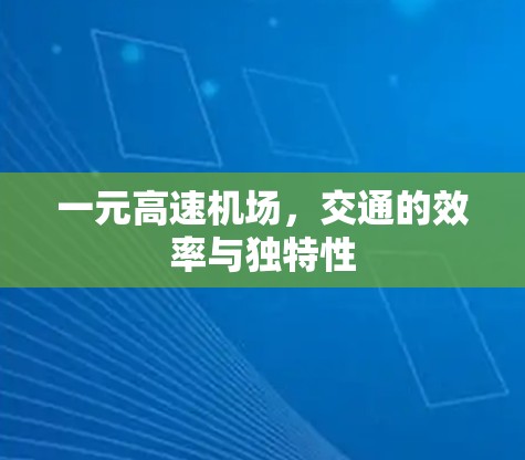 一元高速机场,交通的效率与独特性